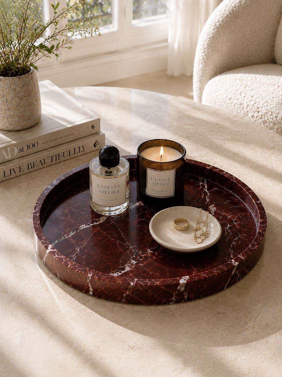 Plate in Rosso Levanto marble — view 3