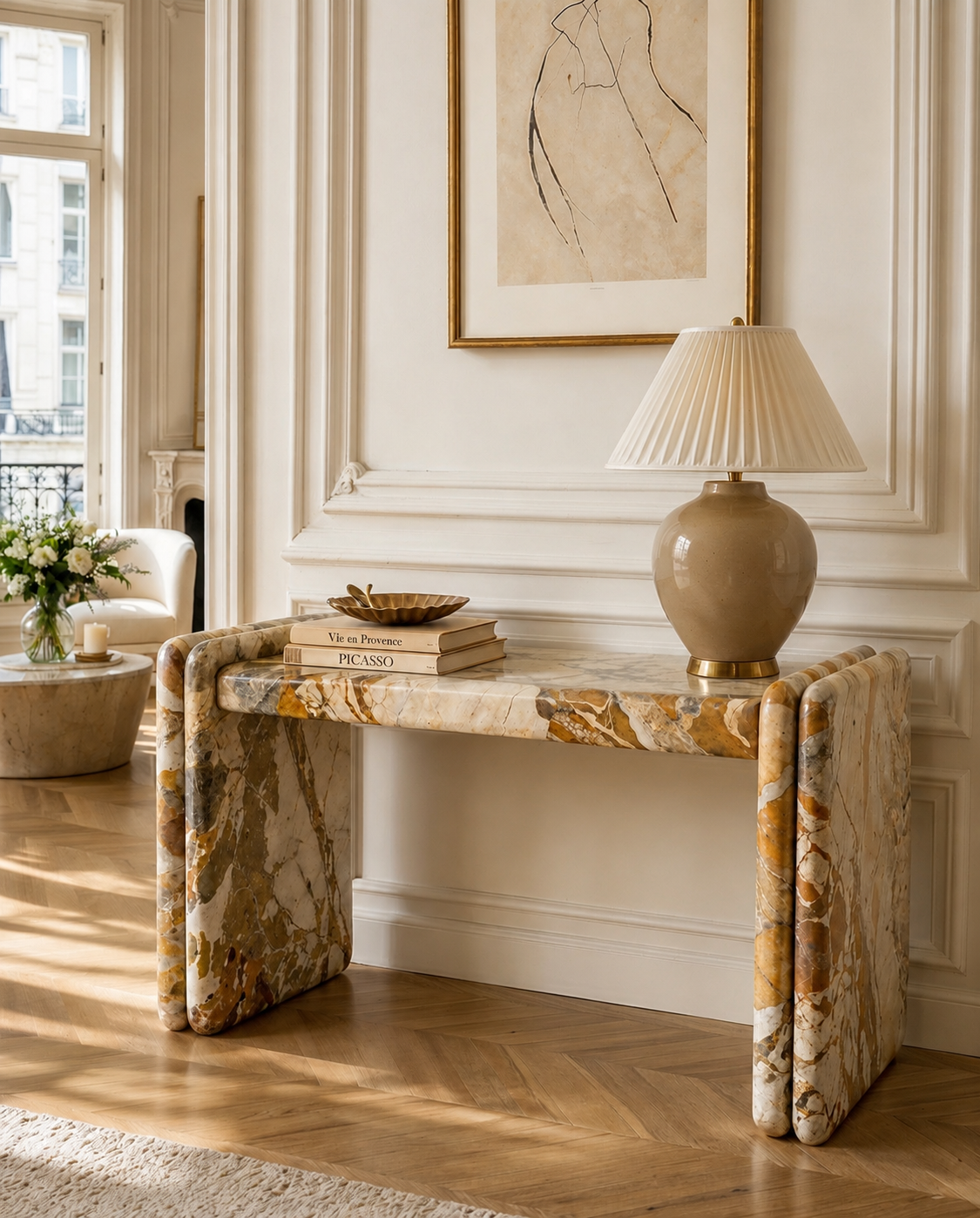 Penthièvre console in Breccia Cream marble — alternate view