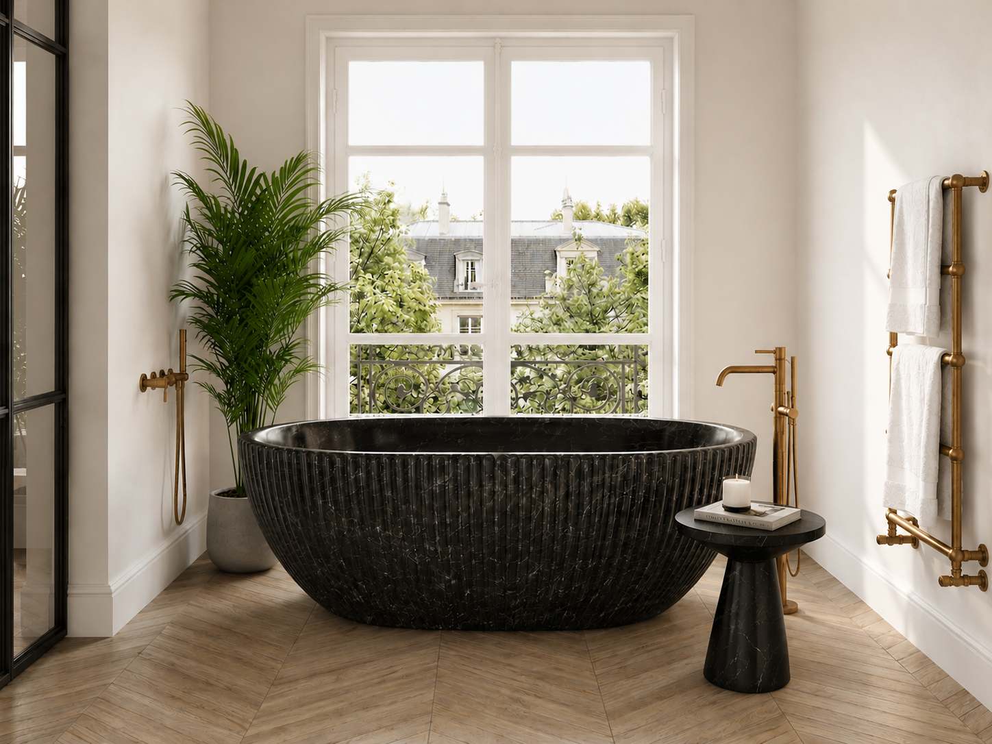 Varsovie bathtub in Emperador Dark marble — view 1