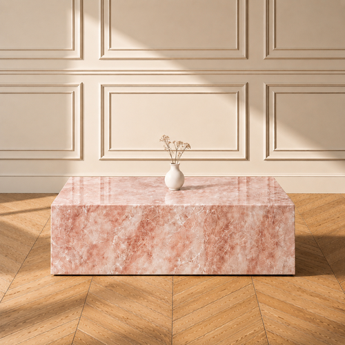 Faubourg coffee table in Oriental Pink marble — view 1