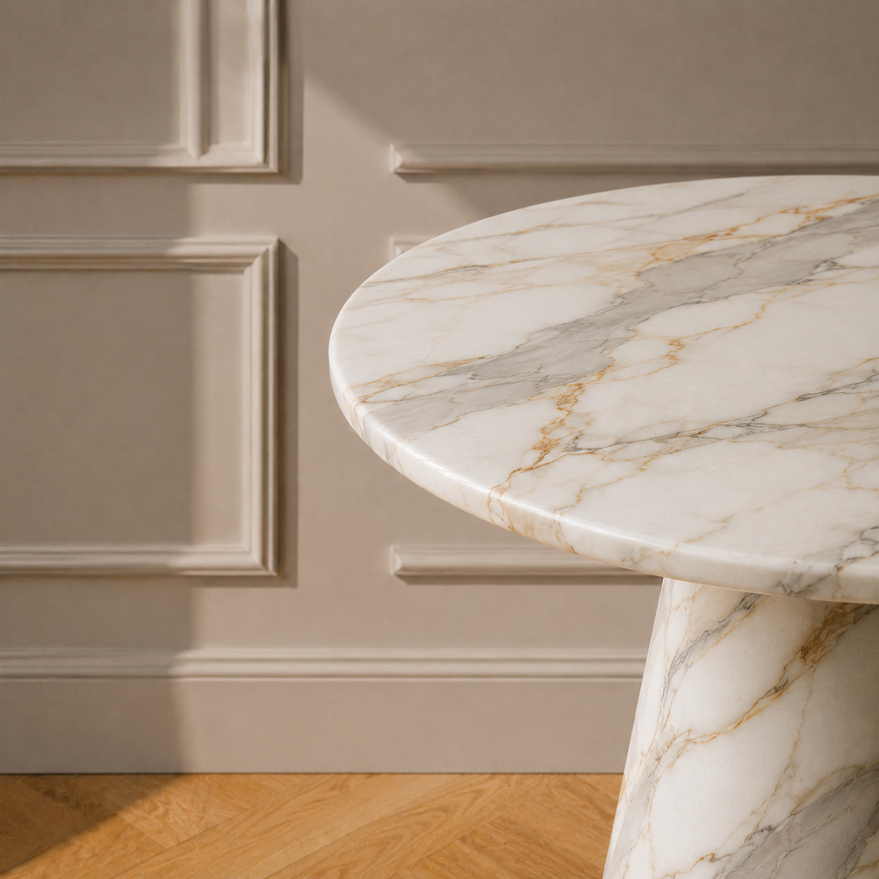 Marais side table in Calacatta Gold marble — alternate view