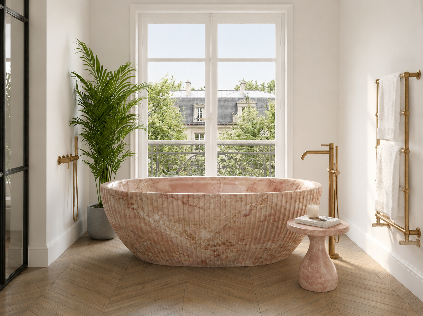 Varsovie bathtub in Oriental Pink marble — view 1