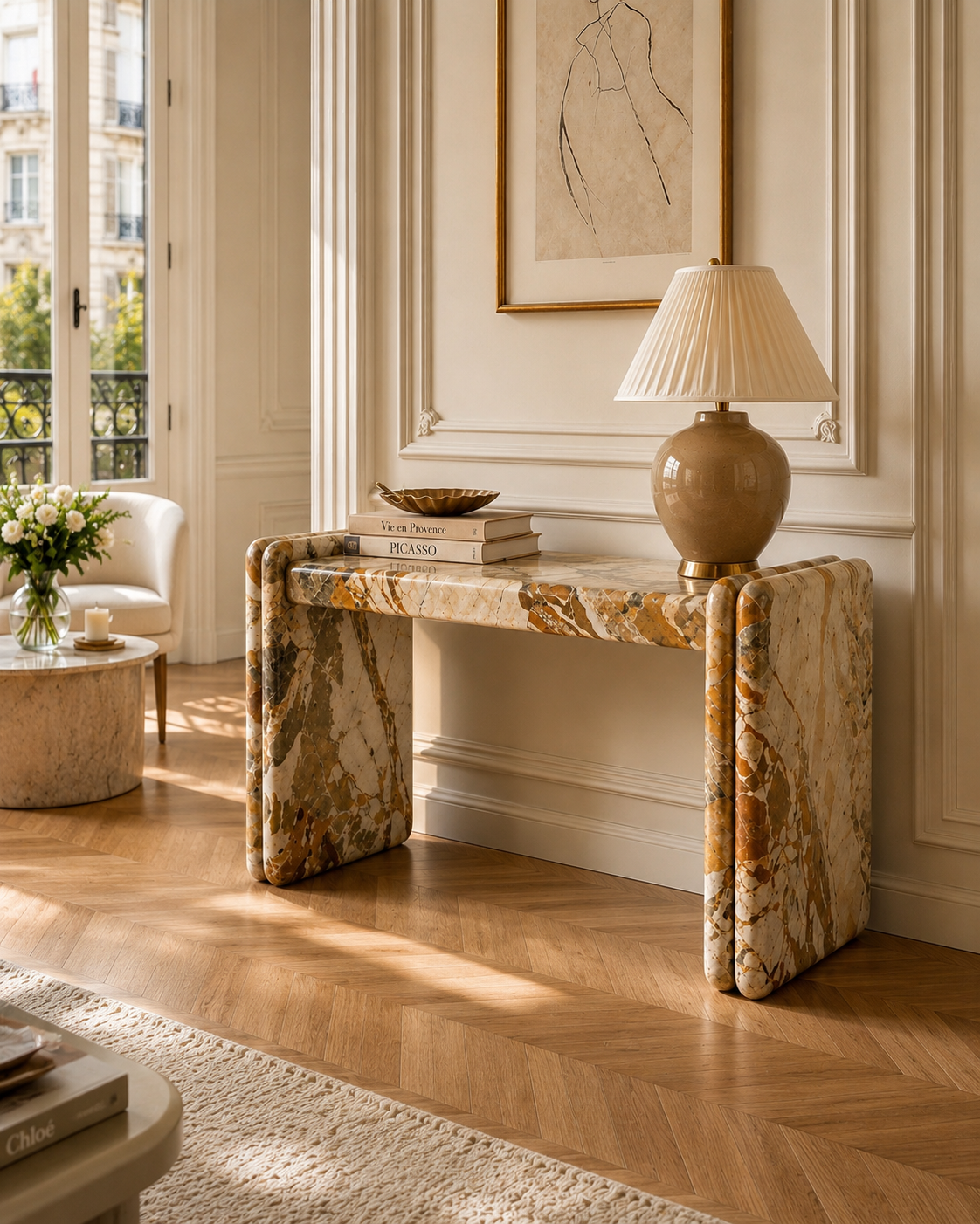 Penthièvre console in Breccia Cream marble — detail