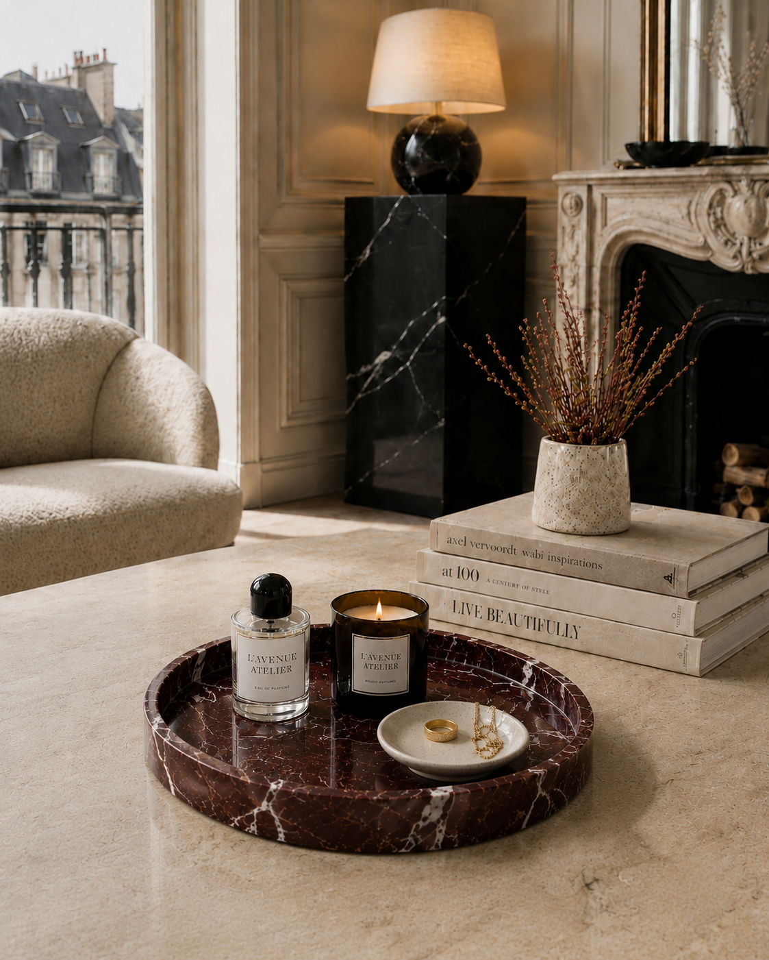 Plate in Rosso Levanto marble — view 4