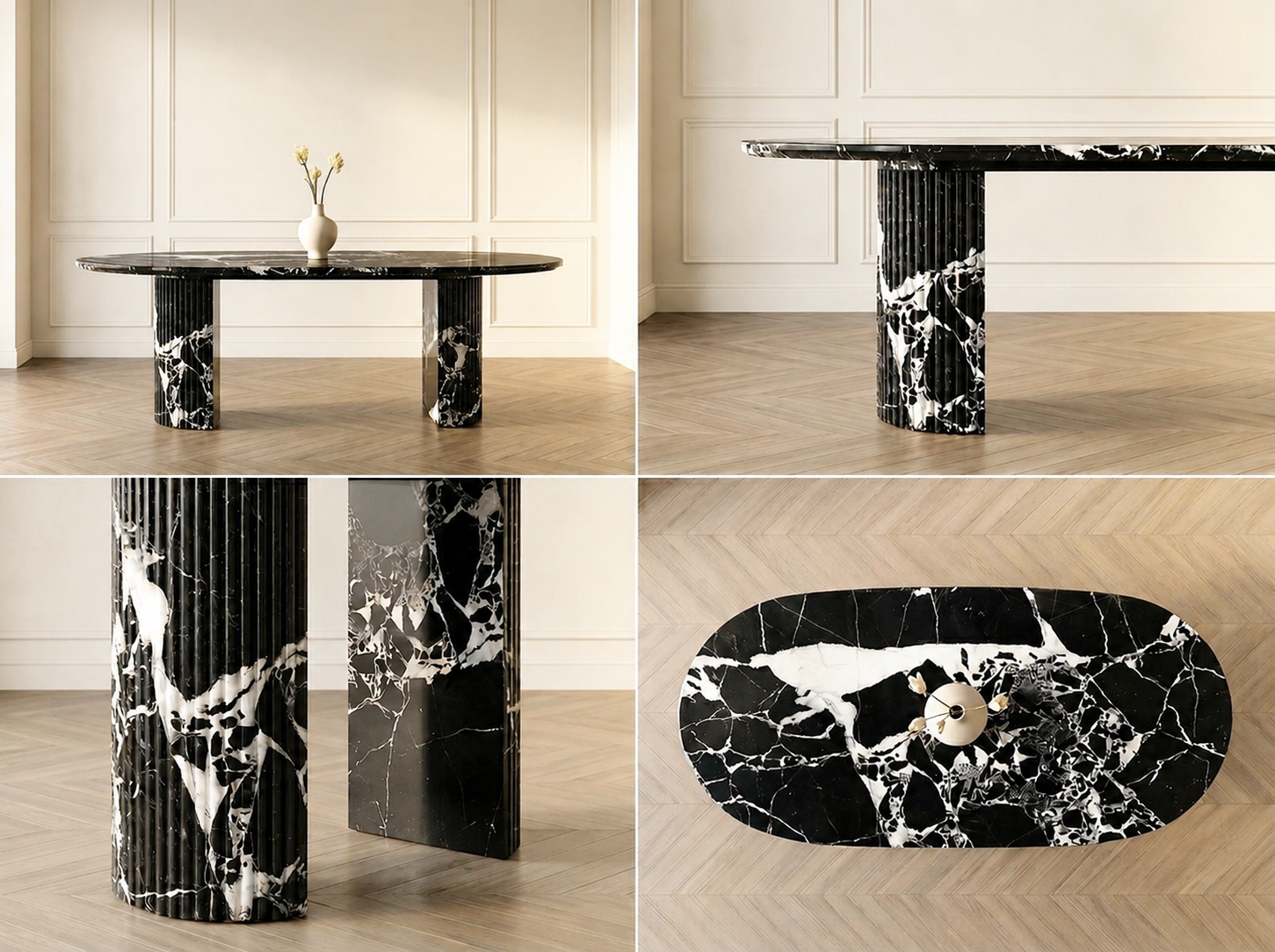Montaigne dining table in Nero Antico marble — view 4