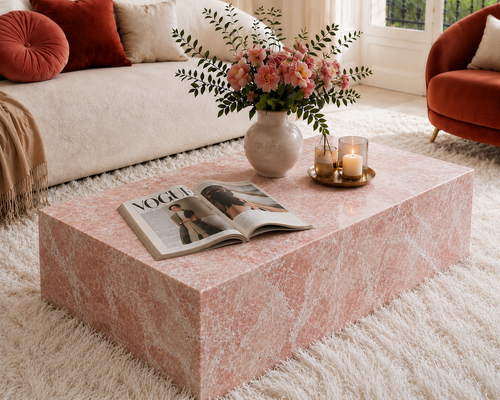 Faubourg coffee table in Oriental Pink marble — view 2