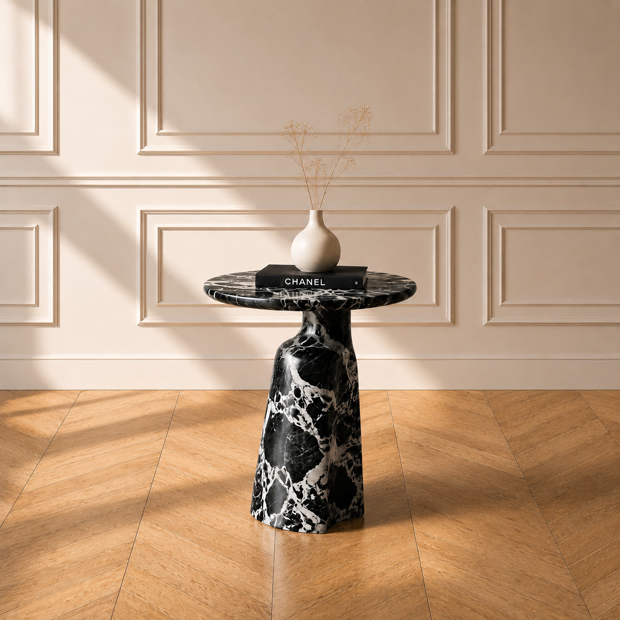 Marais side table in Nero Antico marble
