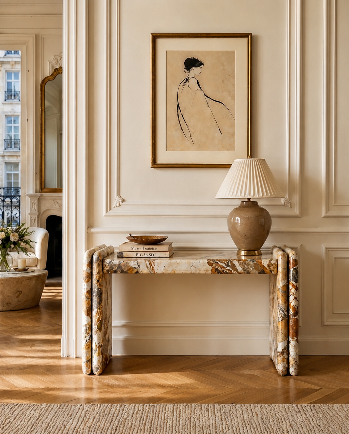 Penthièvre console in Breccia Cream marble
