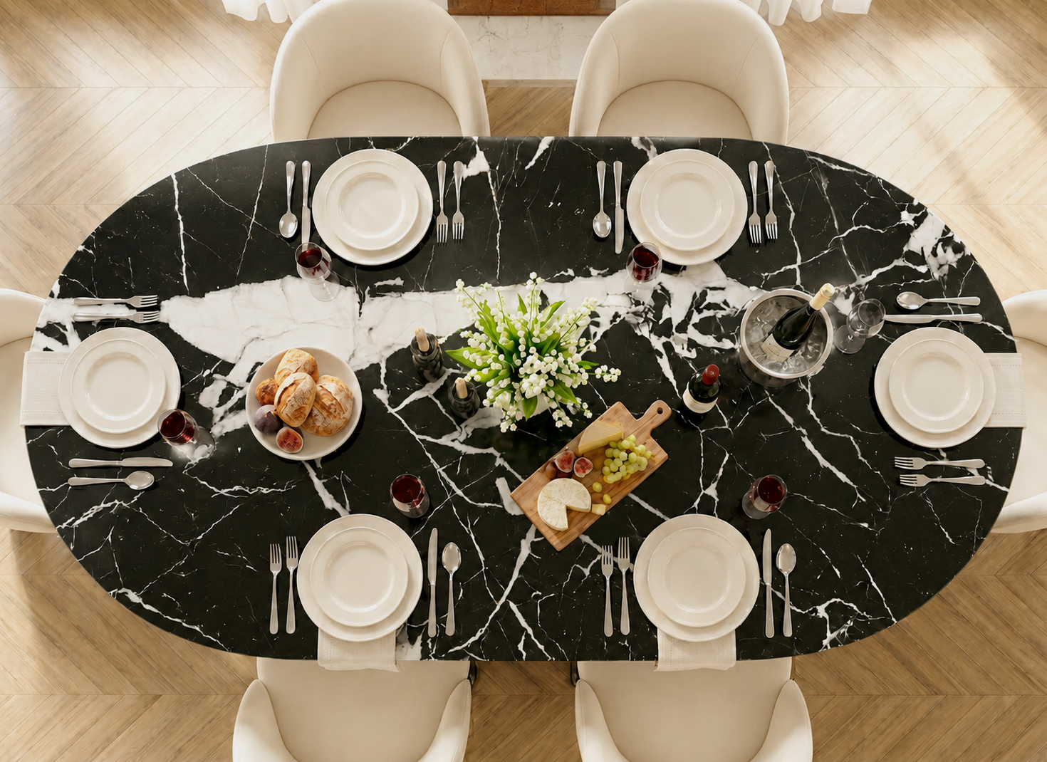 Montaigne dining table in Nero Antico marble — view 3