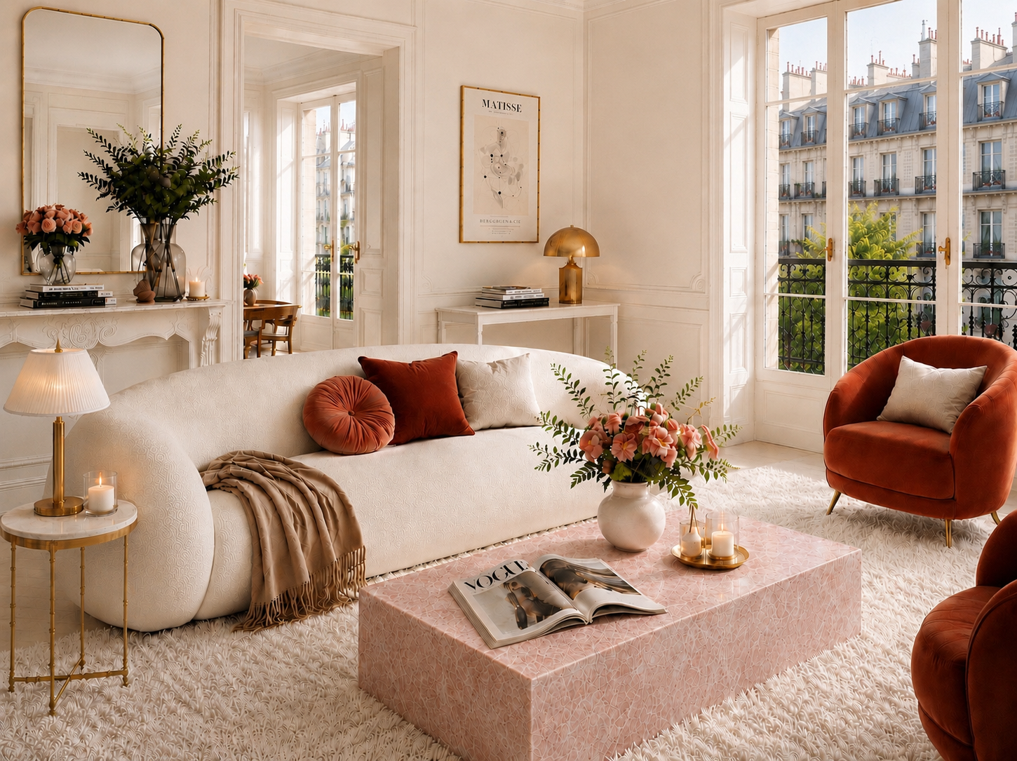 Faubourg coffee table in Oriental Pink marble — view 3
