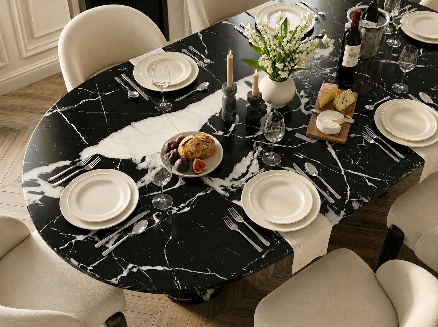 Montaigne dining table in Nero Antico marble — view 2