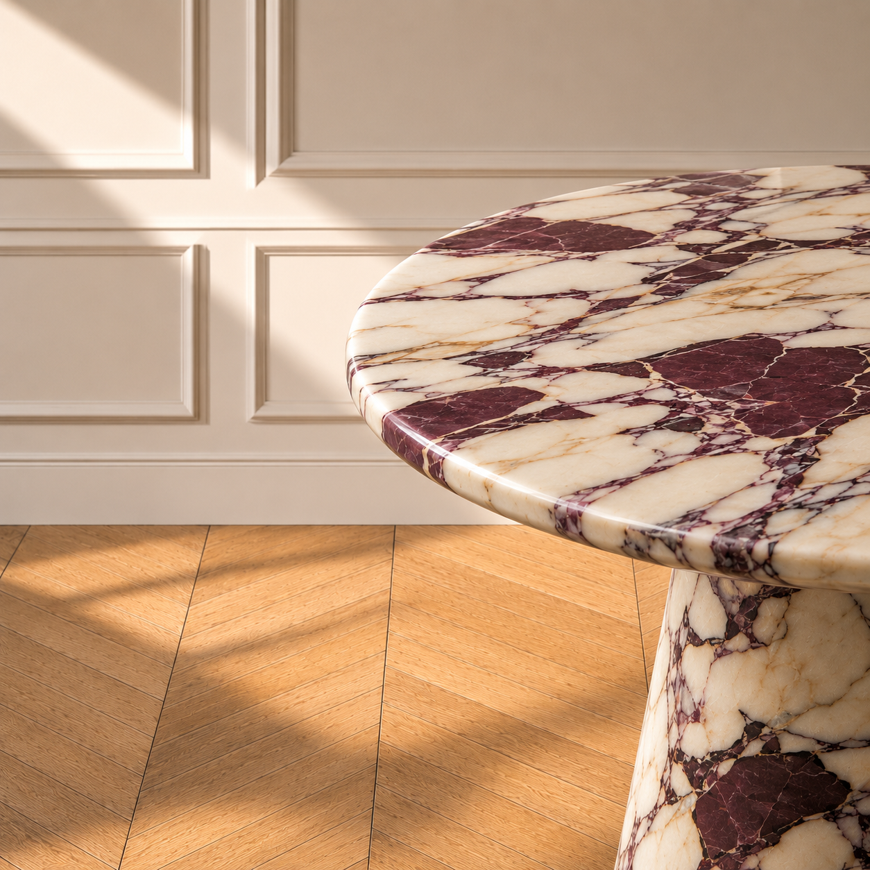 Marais side table in Calacatta Viola marble — detail view