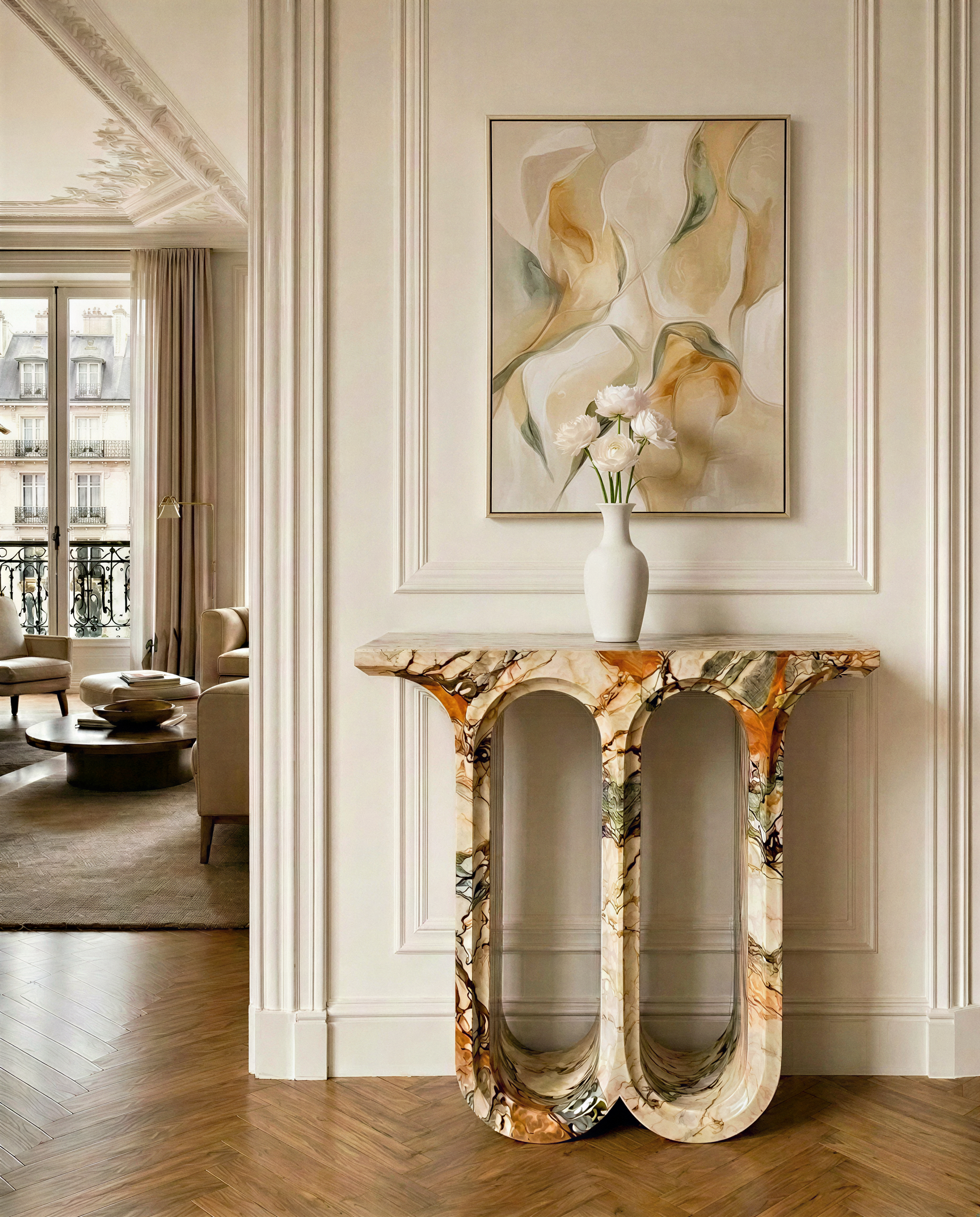 Miromesnil console in Breccia Cream marble