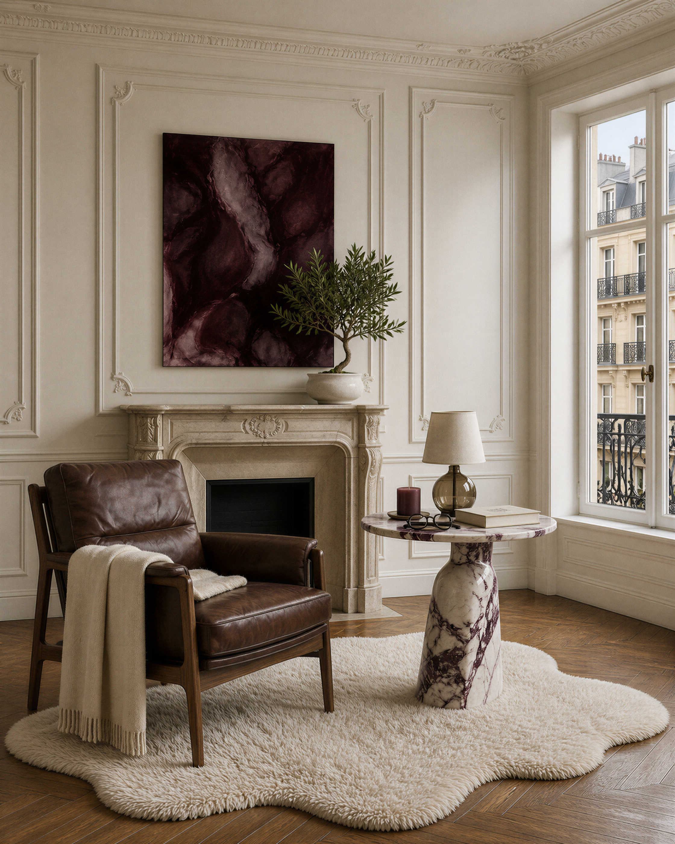 Marais side table in Calacatta Viola marble — alternate view