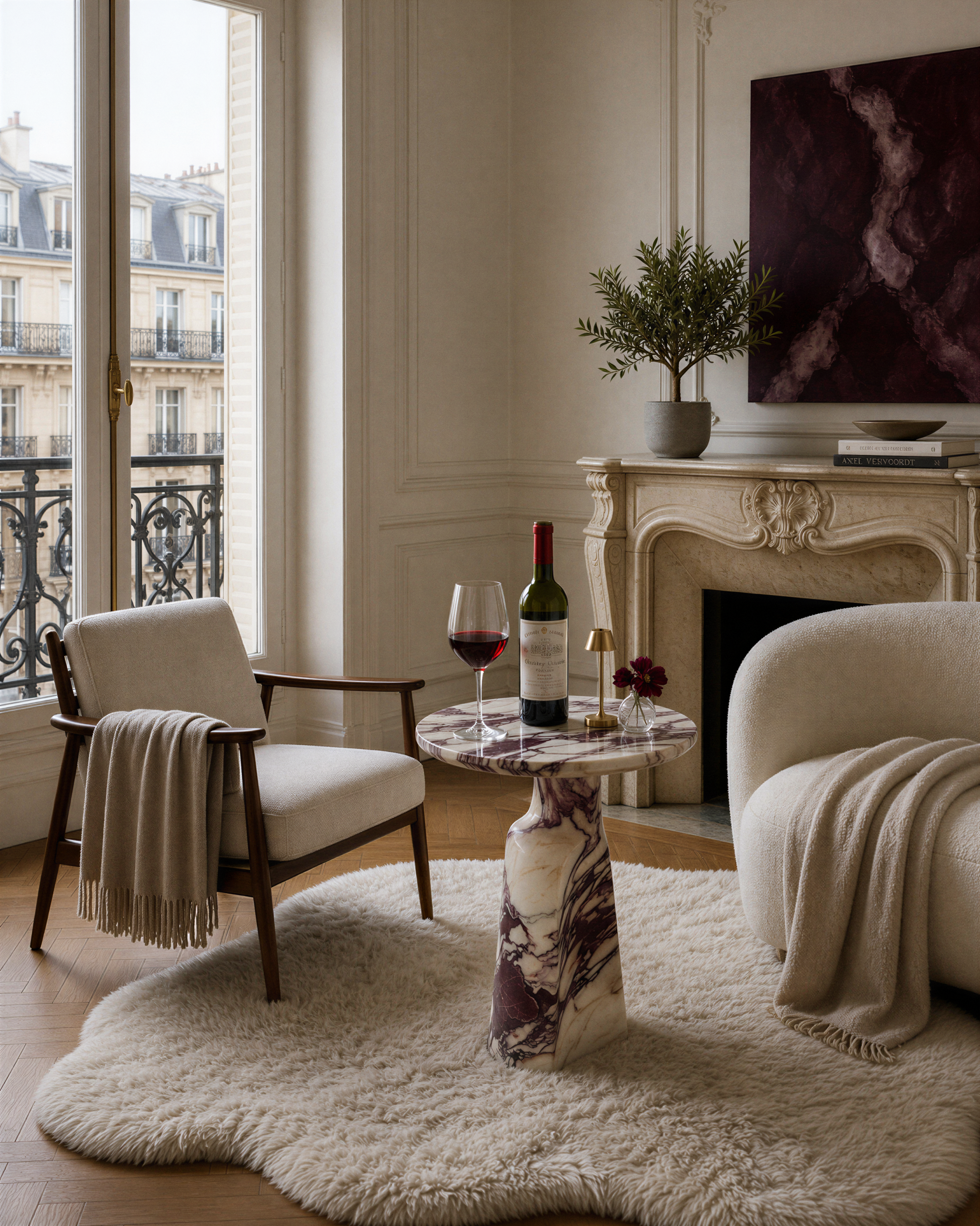 Marais side table in Calacatta Viola marble — styled view