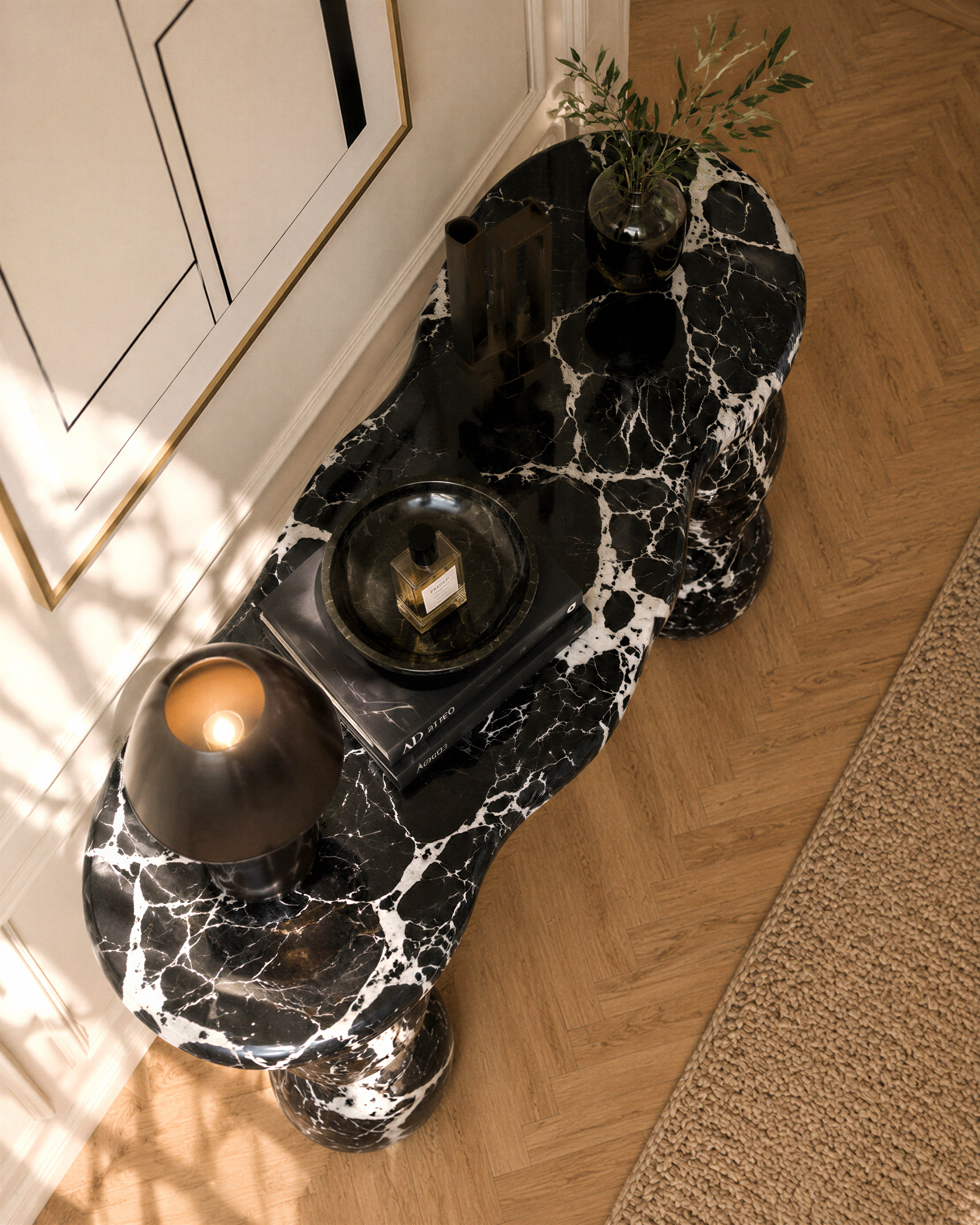 Molitor console in Nero Antico marble — detail of the wavy top