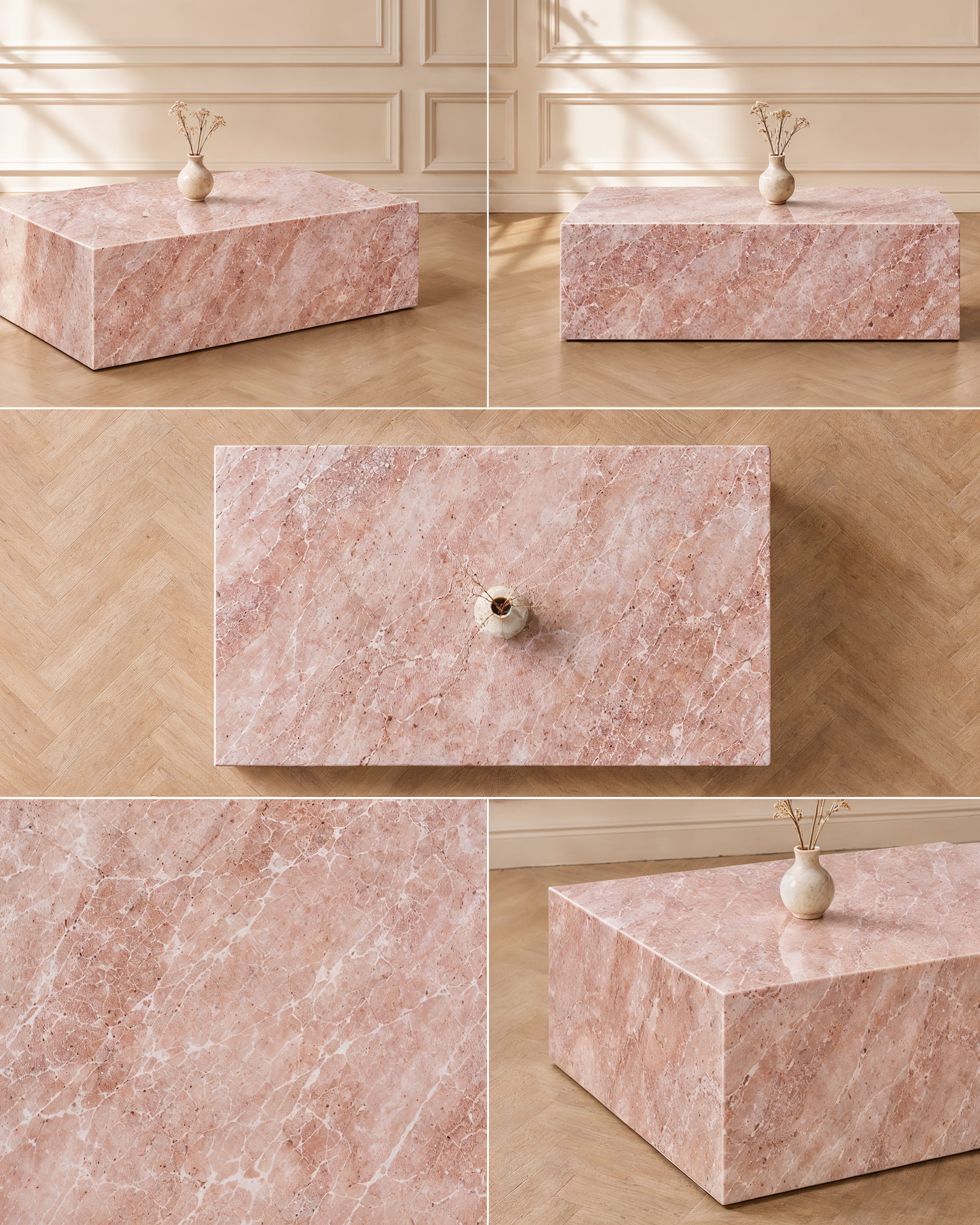 Faubourg coffee table in Oriental Pink marble — view 4