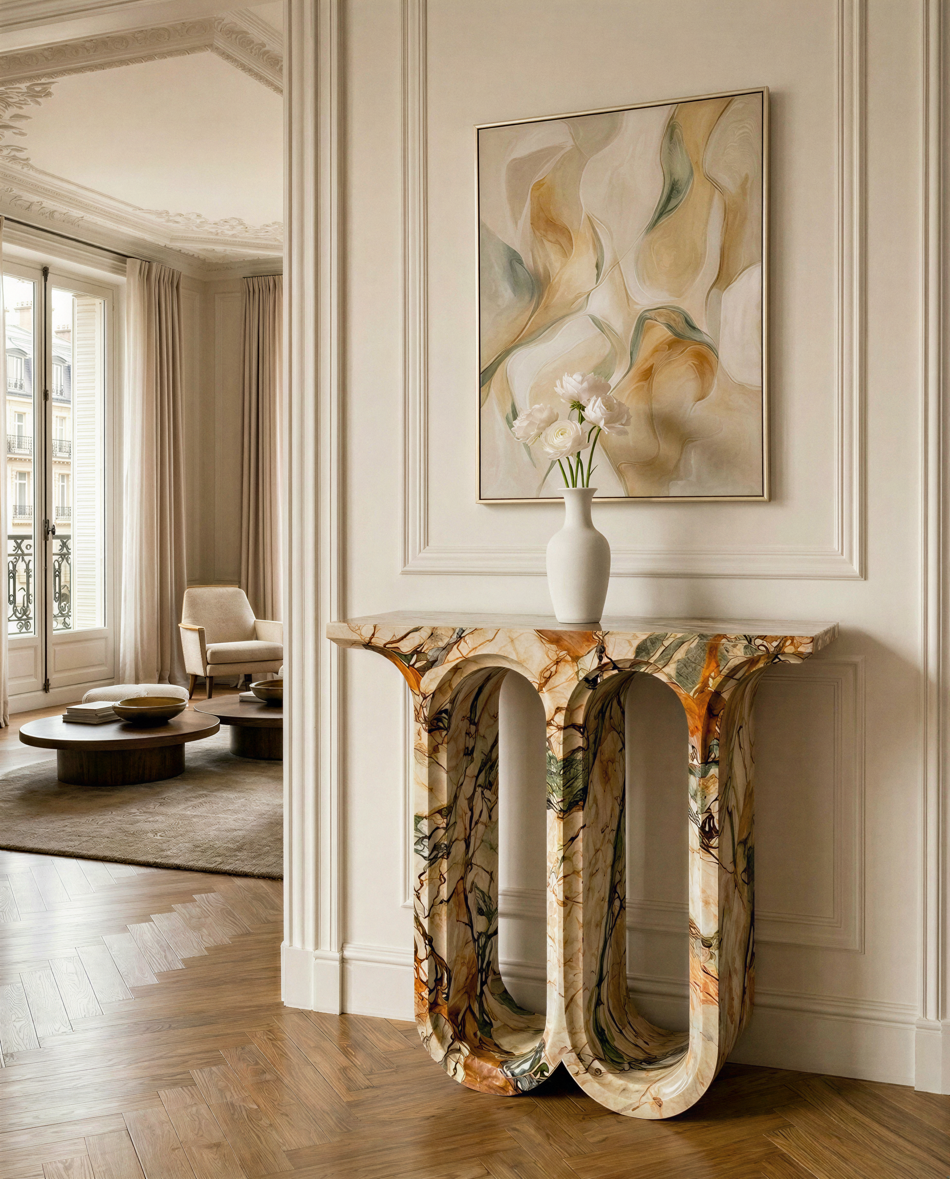 Miromesnil console in Breccia Cream marble — alternate view