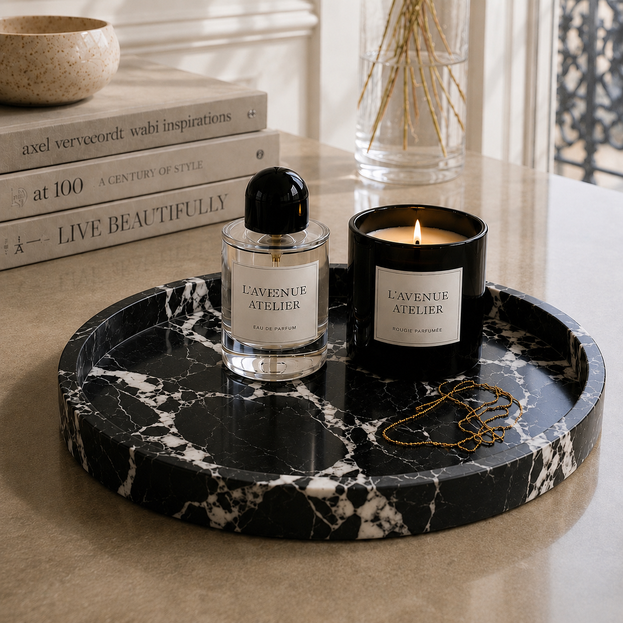 Plate in Nero Antico marble — view 1
