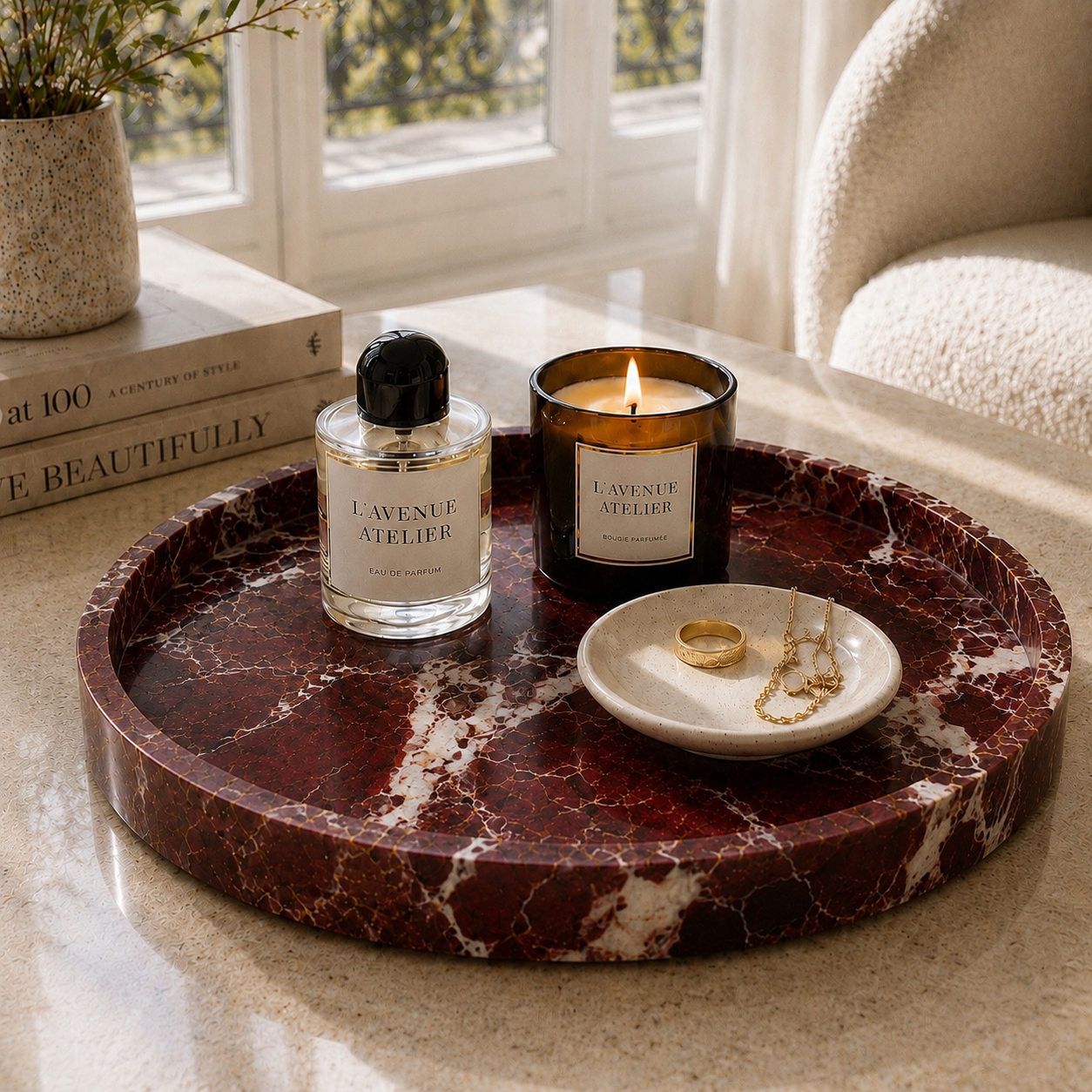 Plate in Rosso Levanto marble — view 1
